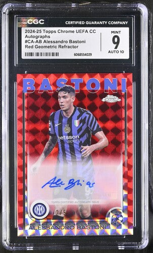 BASTONI - 2024/25 Topps Chrome Uefa CC Red Geometric Refractor Auto /5 CGC 9 Auto 10