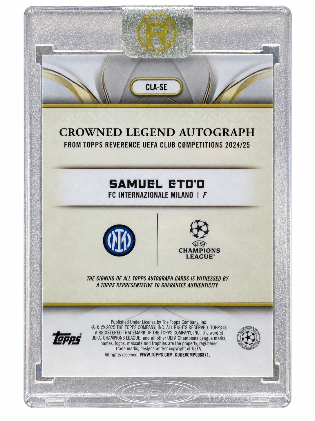 Samuel Eto'o 2024/25 Topps Reverence Crowned Legend Autograph 46/75 - Retro