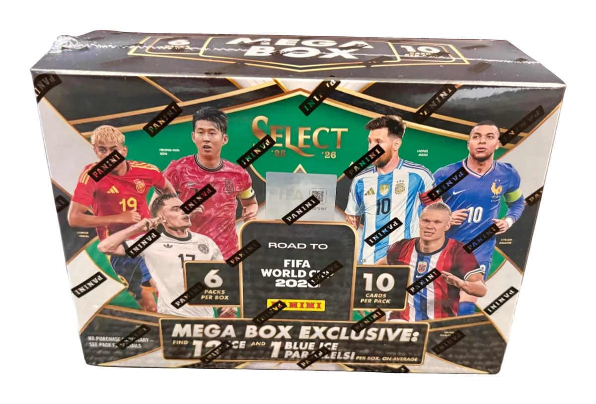 2025/26 Panini Select Road to FIFA World Cup 2026 Hobby Mega Box — sealed box, transparent background