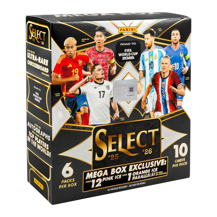 2025/26 Panini Select Road to FIFA World Cup 2026 Mega Box — sealed box, transparent background