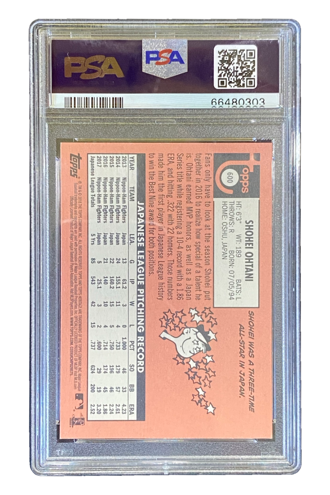 Shohei Ohtani - 2018 Topps Heritage #600 RC PSA 10, retro, certificato 66480303