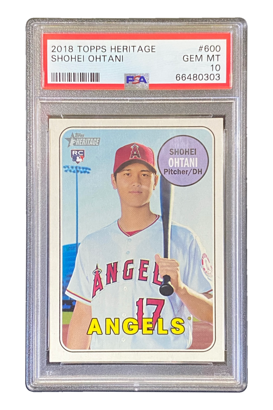 Shohei Ohtani - 2018 Topps Heritage #600 RC PSA 10, fronte, certificato 66480303