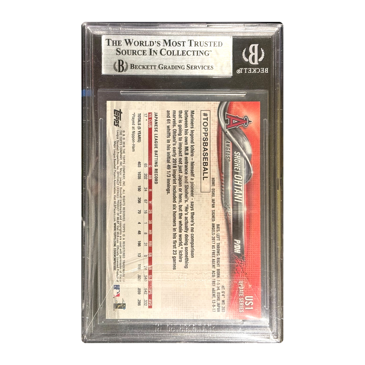 SHOHEI OHTANI - 2018 Topps Update Photo Variation White Jersey Pitching RC #US1B - BGS 9 — back