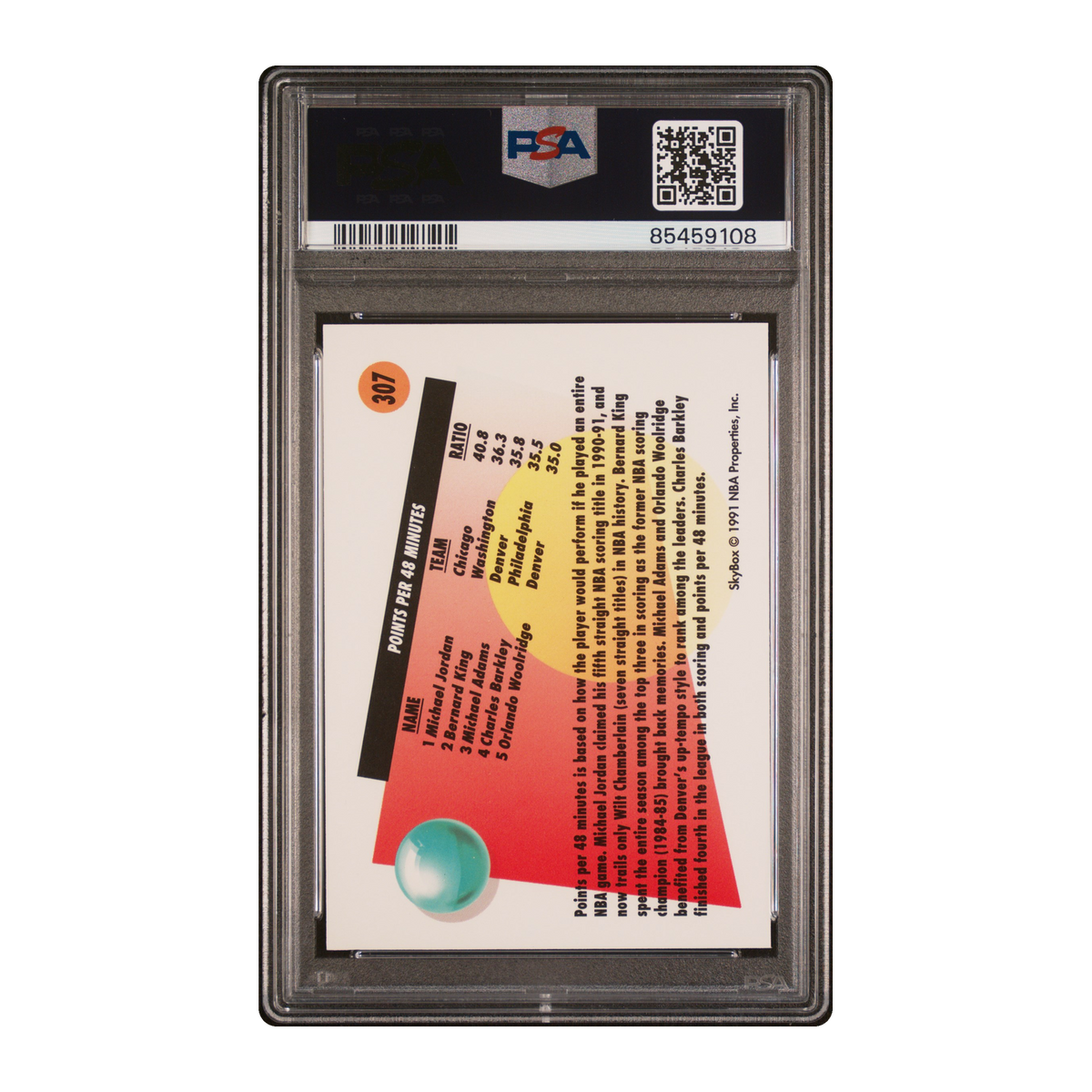 MICHAEL JORDAN - 1991 SkyBox #307 - PSA 10 — back