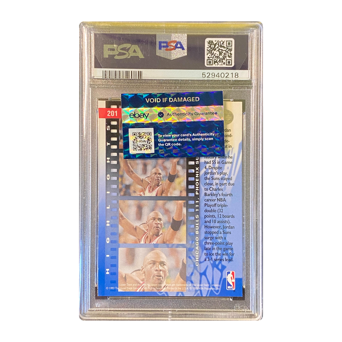 MICHAEL JORDAN - 1993/94 Upper Deck #201 - PSA 10 — back