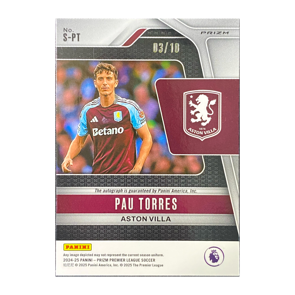 PAU TORRES - 2024/25 Panini Prizm Premier League Signatures Gold Auto #S-PT /10 — back