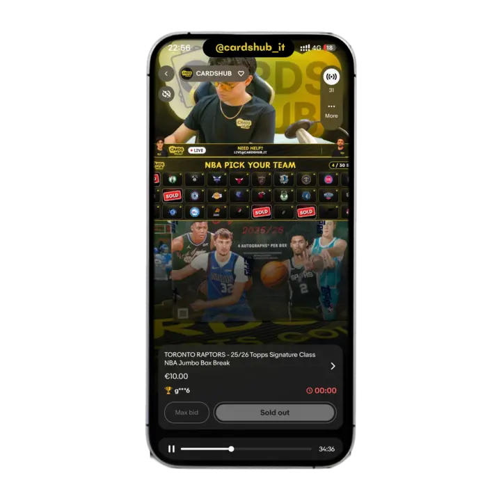 Cards Hub eBay Live break shown on a smartphone